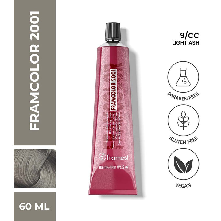Framesi | FramColor | 2001 Hair Color Cream | 9/CC Light Ash 60ML