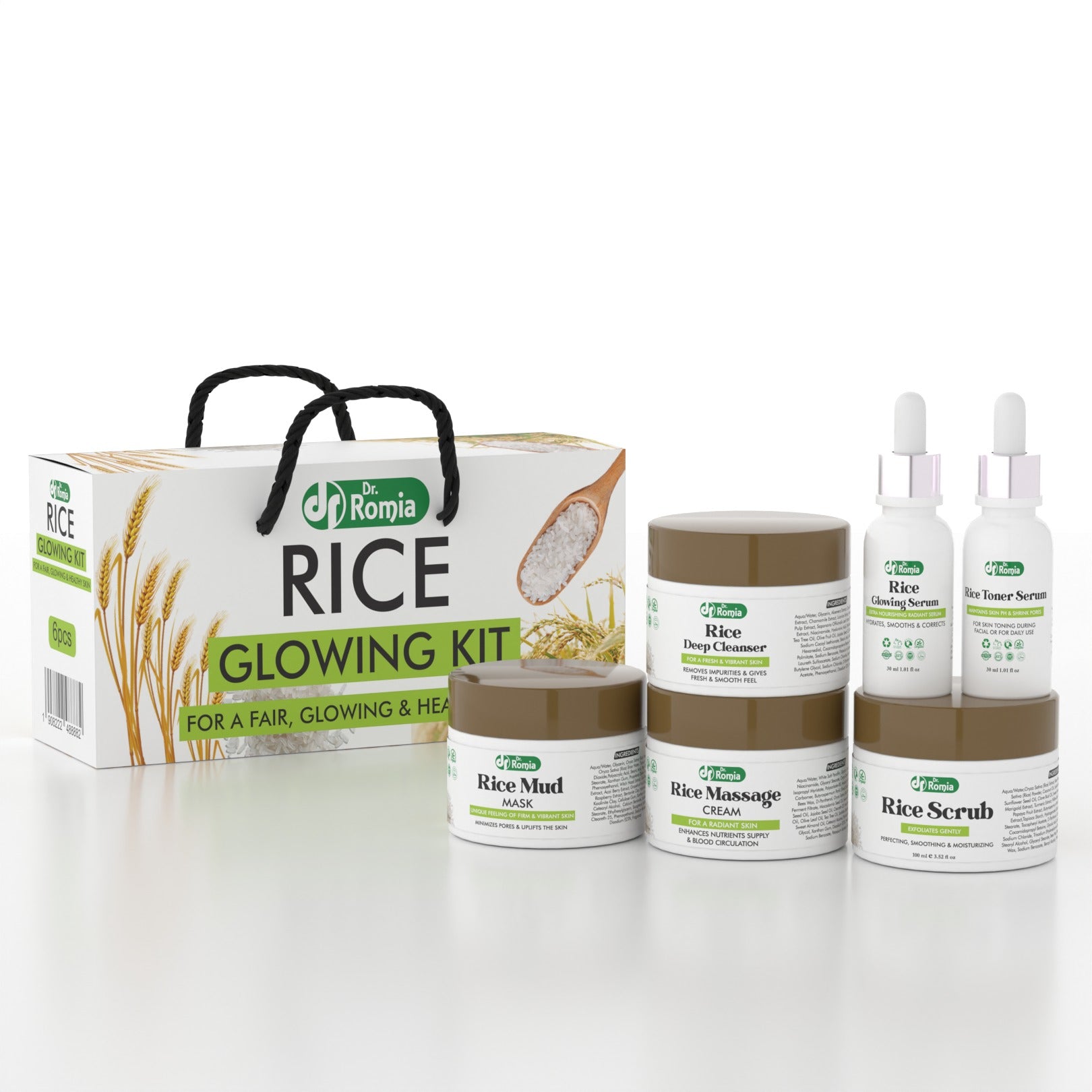 Dr Romia | Rice Glowing Facial Kit | Complete 6-Step Facial for Glowing Skin