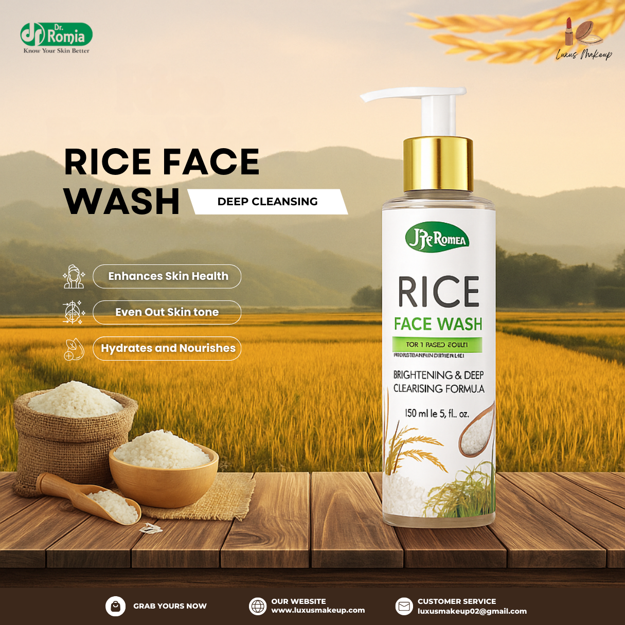Gentle rice extract cleanser for daily skincare